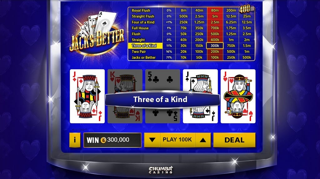 Screenshot of Jacks or Better Video Poker at Chumba Casino