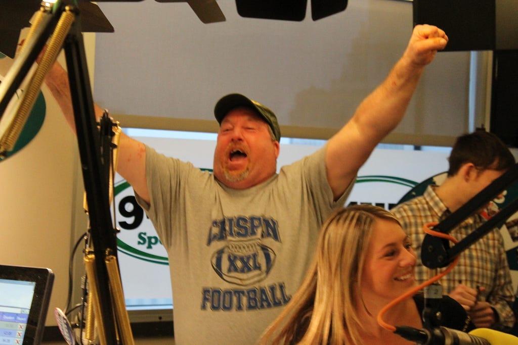 MATT SCHICKLING / WIRE PHOTO Horsham's Al Marnoch consumed 17 PJ Wheliman's wings on Sportsradio WIP last Wednesday, earning a seat to compete at Wing Bowl 23.