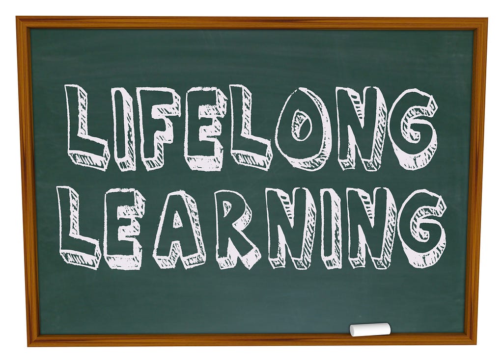 A vector image with the words Lifelong Learning on a chalkboard.