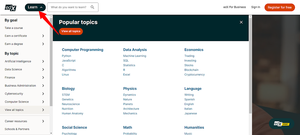 edX Course Catalog Page