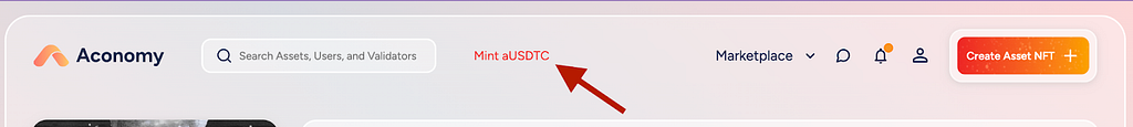 Mint aUSDC button on the Aconomy platform