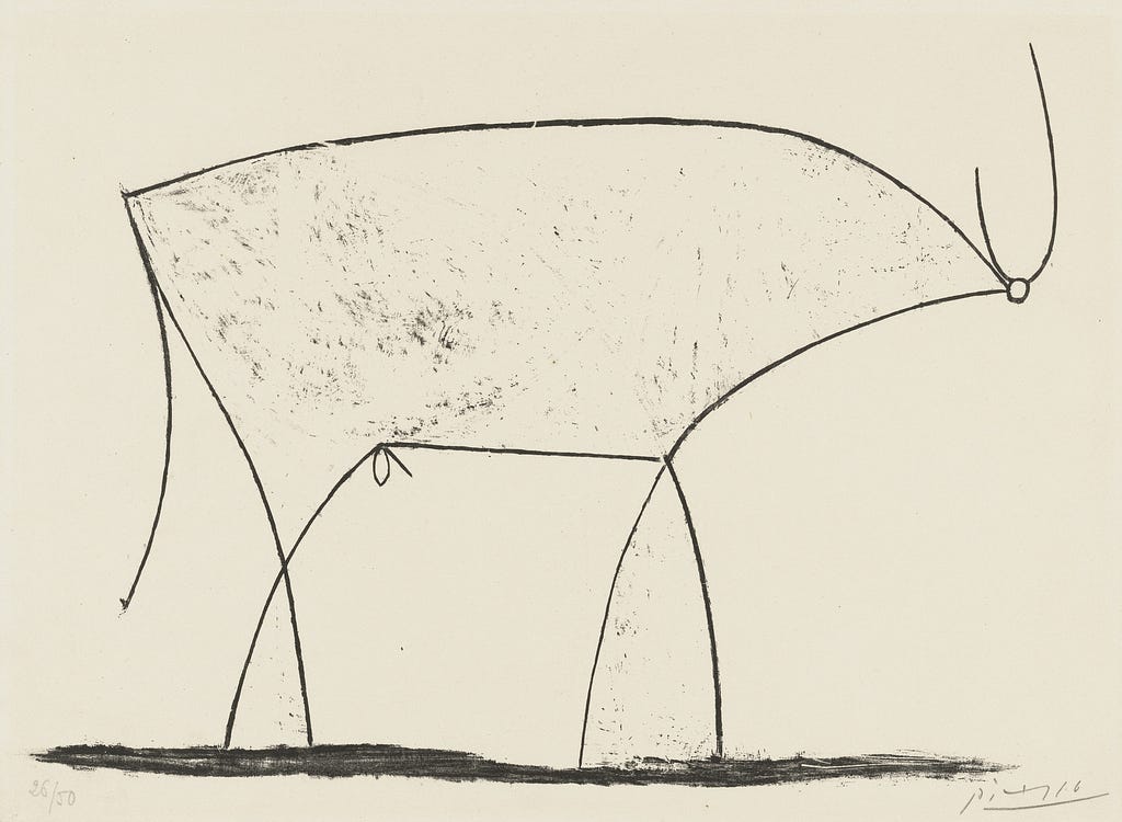 Line drawing of a bull by Pablo Picasso