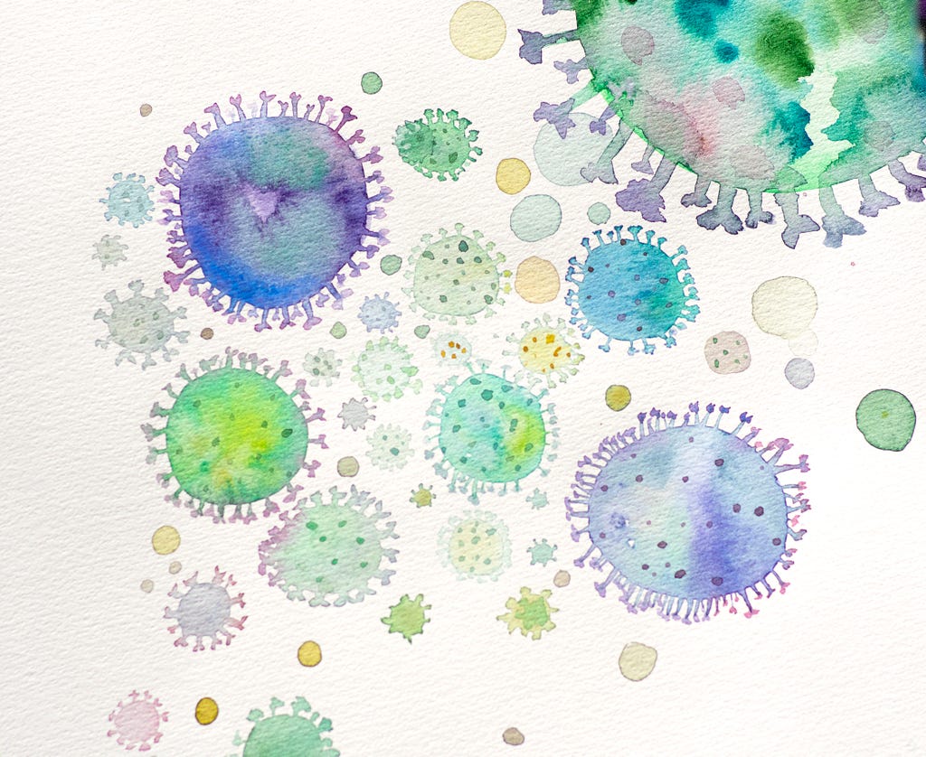 An abstract watercolor illustration of bacteria world