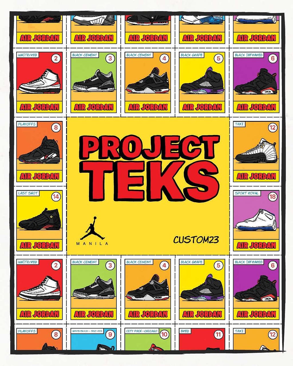 Various Air Jordans drawn in the tek style