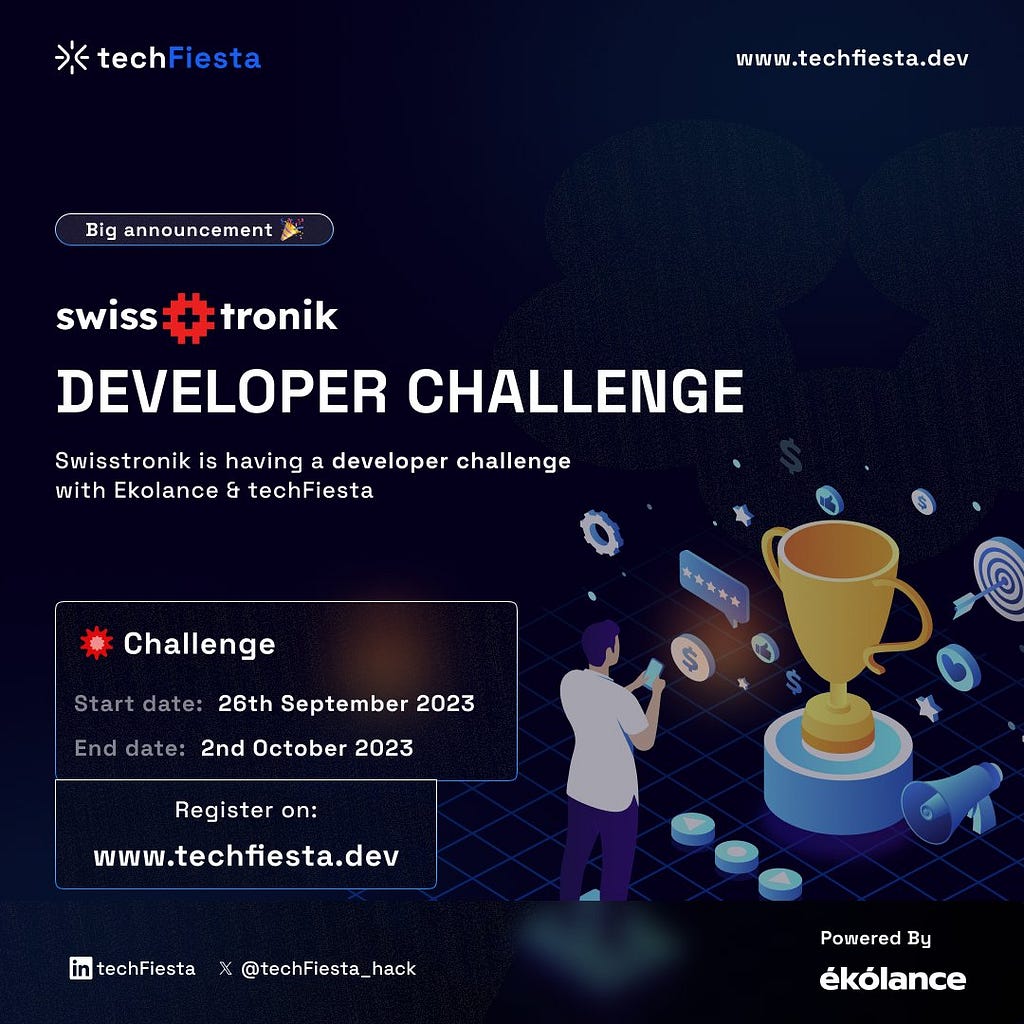 A visual depicting the start and end date of the 1st SwissTronik Developer Challenge.
