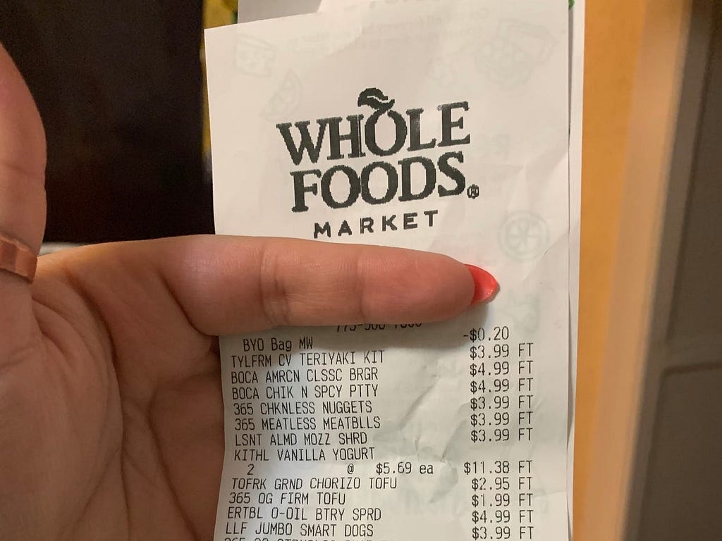 A Whole Foods receipt.