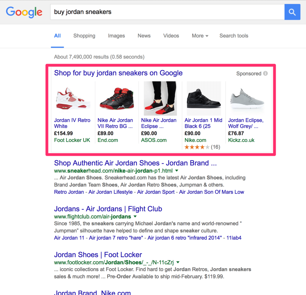 google shopping esempio