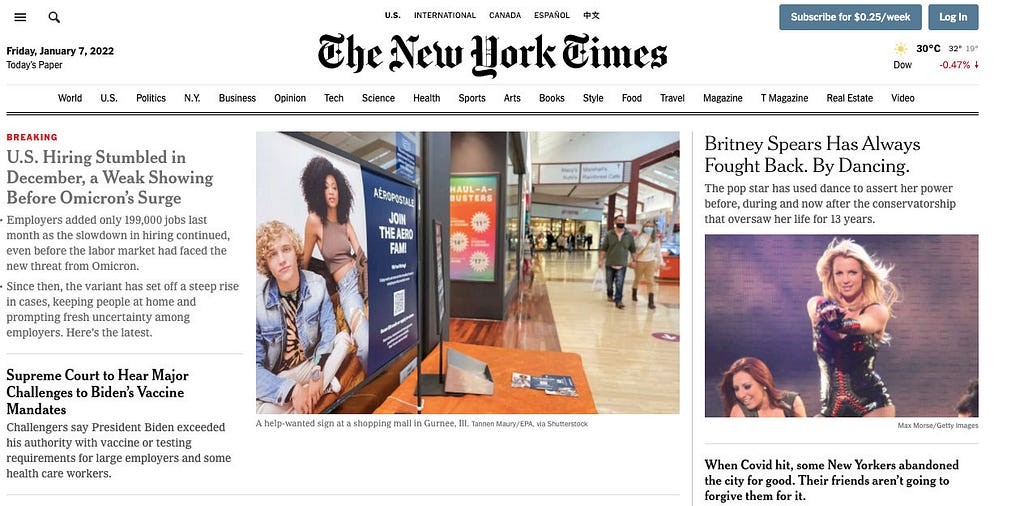 Image showing The New York Times’ website homepage.