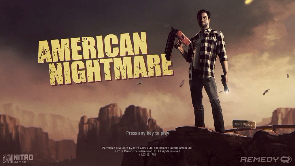 The title screen of the American Nightmare stand-alone.