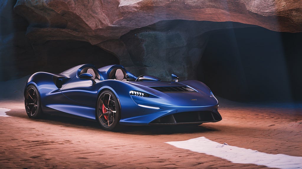 McLaren’s blue speedster, the Elva.