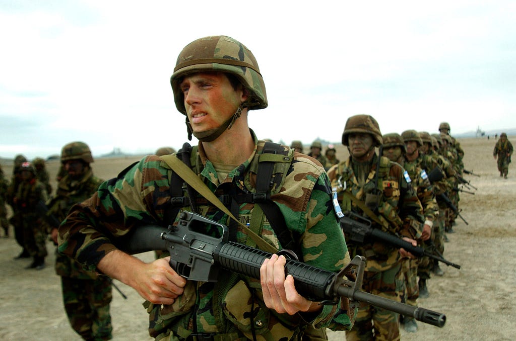 The soldiers of Argentine Army conduct a training