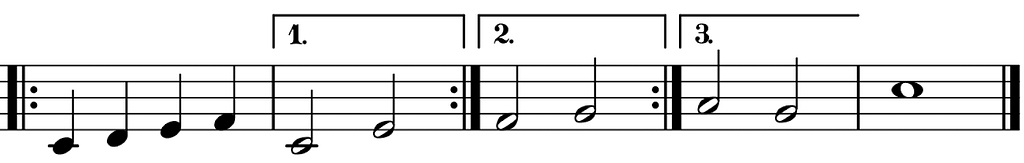 Musical Notation of 1st, 2nd, and 3rd endings