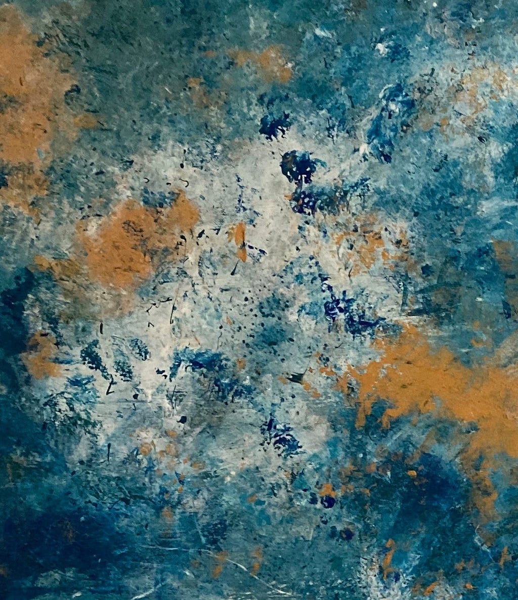 Abstract — white splits into teal with gold all around