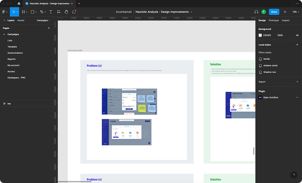 A screenshot showing the Figma User Interface with two columns: problems and solutions.