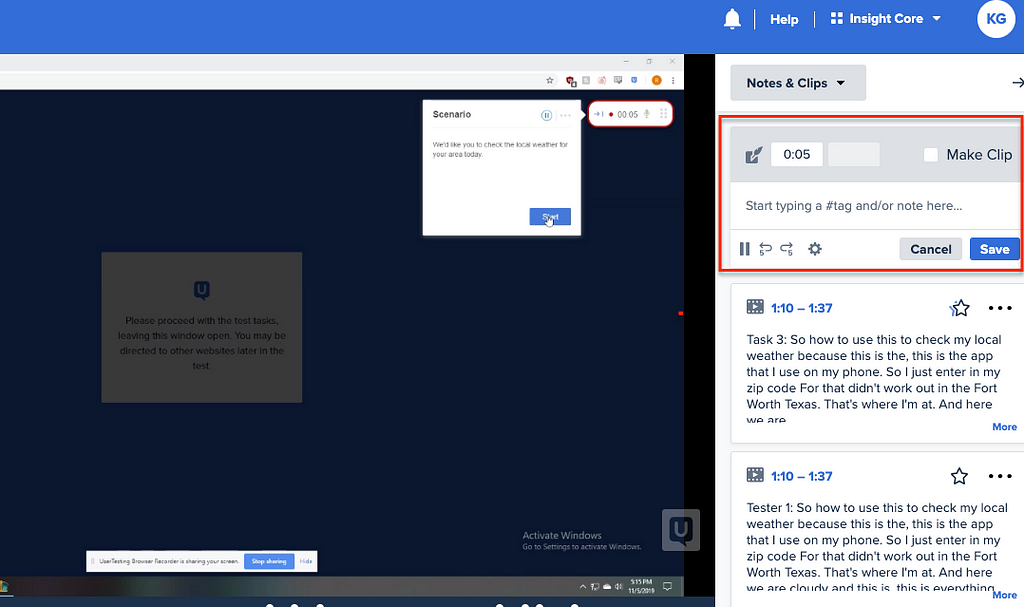 Screenshot of UserTesting