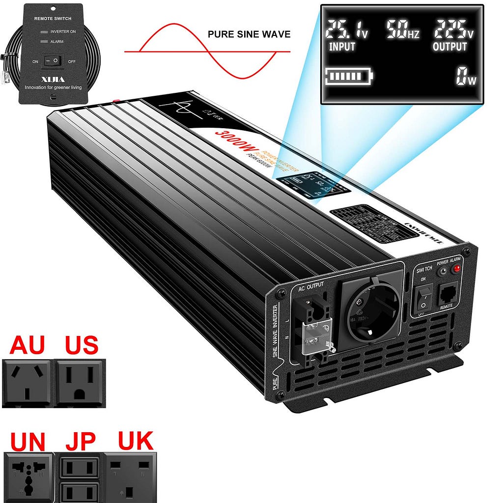 3000W pure sine wave solar car power inverter 12V/24V/48V DC to 110V 220V AC LCD screen