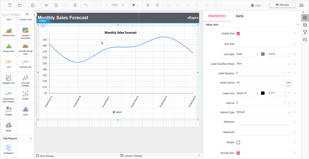 Value Axis Property | Reporting Tools Software