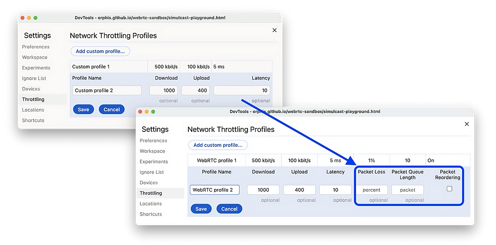 Enhanced Network Throttling for WebRTC in Chrome DevTools