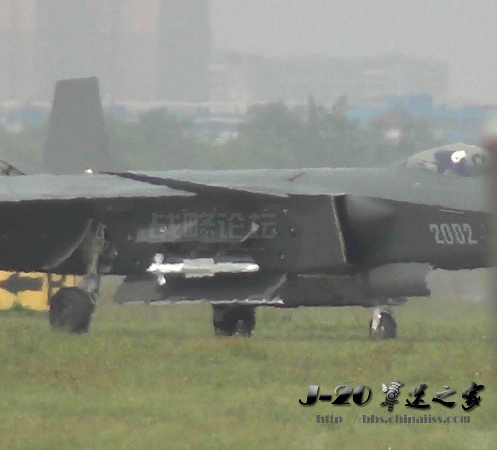 The two side bays of J-20 appear designed specifically to carry the PL-10 SRAAM