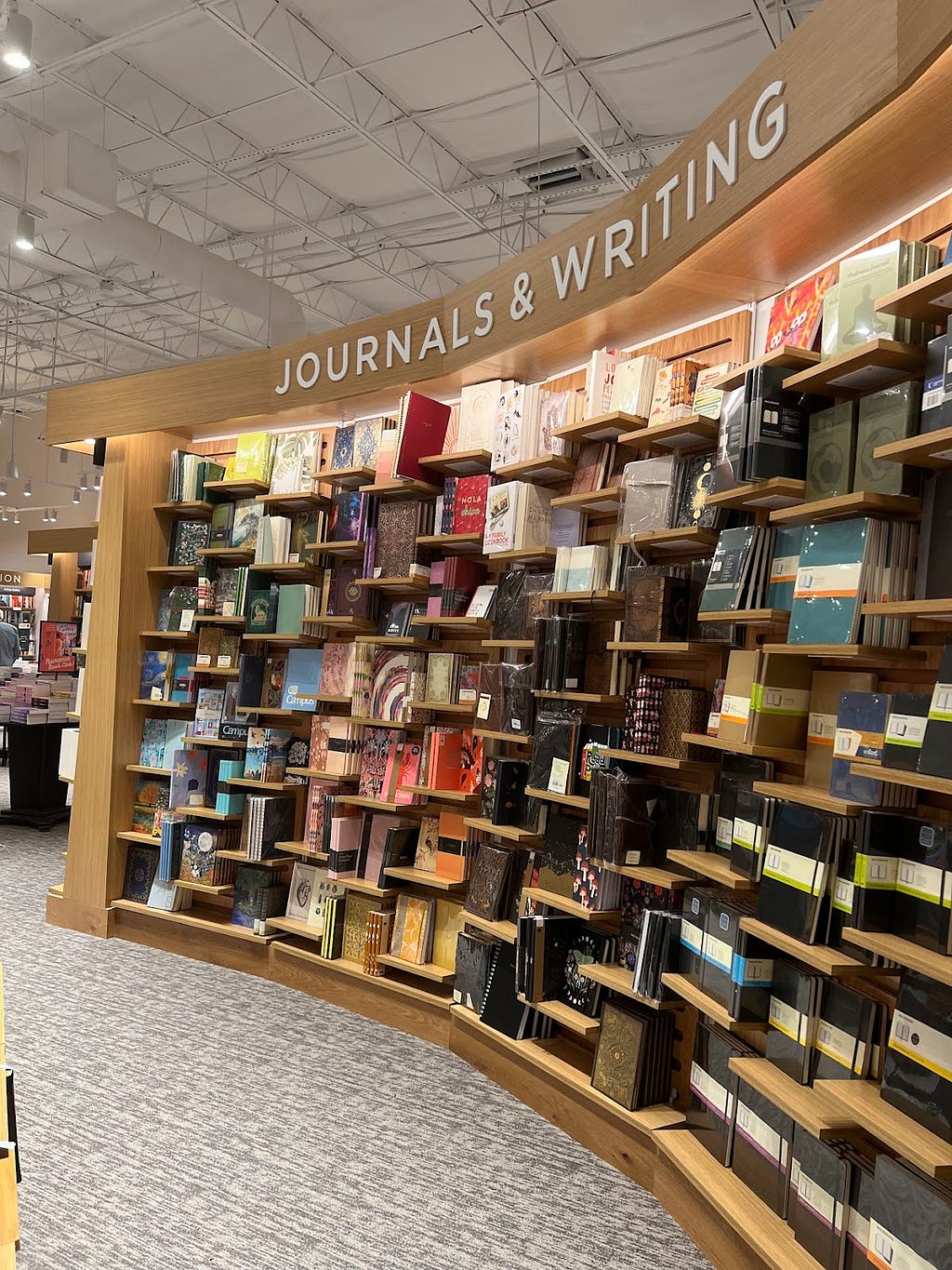 An images of the journals and writing section in Barnes and Noble.