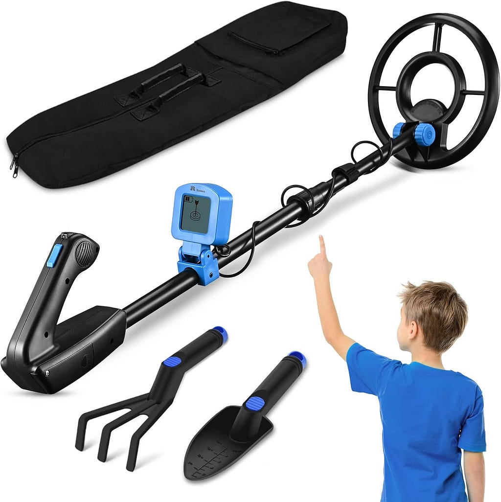 Metal Detector for Kids Waterproof Kids Metal Detector 7.4 Inch Search Coil Junior Metal Detector LCD 24 Inch to 35 Inch Adjustable Stem Buzzer Vibration Sound 2 Pounds Lightweight Easy to Use