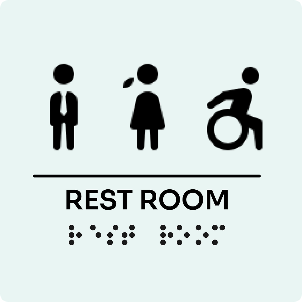 An inclusive restroom sign accommodating people with disabilities