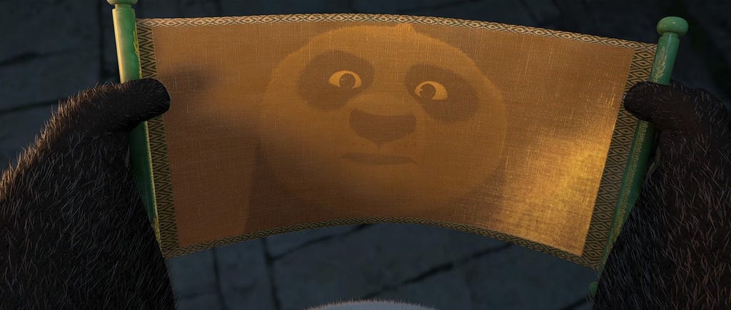 This scroll contains the ultimate kung fu secret — “the key to limitless power”. Only the Dragon Warrior was deemed worthy enough to receive the Dragon Scroll and to view its secret; however, though the original film showed that the only people to view it were Po, Shifu, Oogway (in context), and Tai Lung, during the credits, Po was seen showing the reflective scroll to some bunny children.