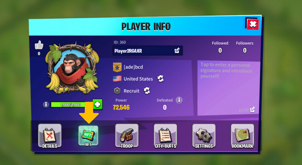 Player profile section in Meta Apes