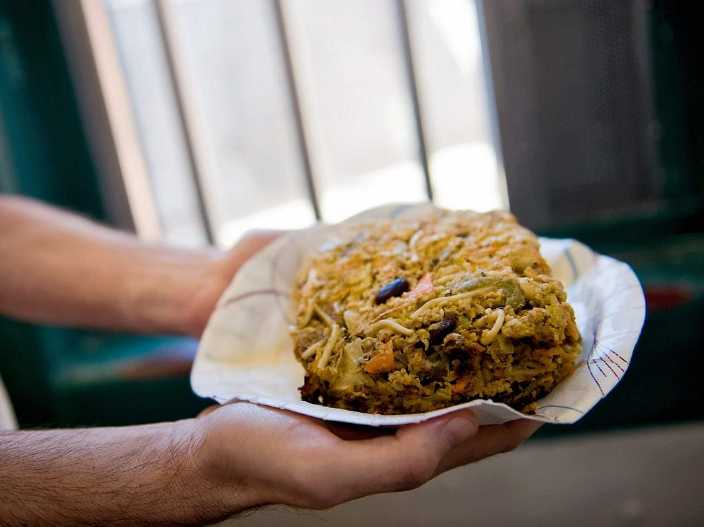 A Nutraloaf from a Vermont prison has many ingredients like bread, spinach, raw carrots, and vegetable oil.