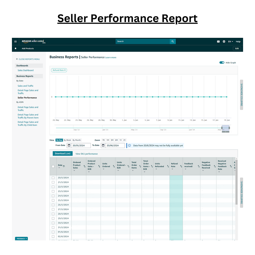 Screenshot of Amazon Seller Performance Report