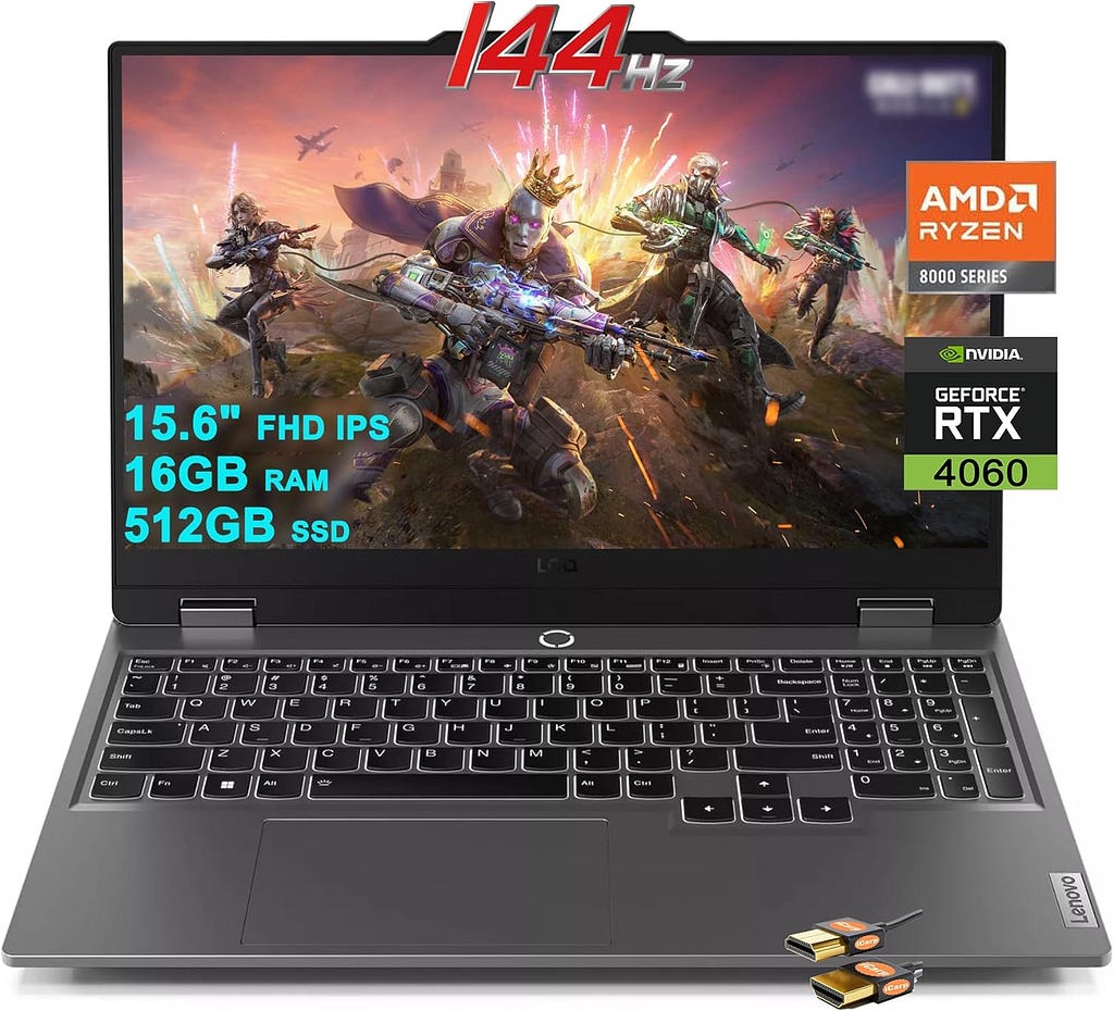 Lenovo LOQ Gaming Laptop 15.6" FHD IPS 144Hz AMD Zen4 Octa-core Ryzen 7 8845HS (Beat i7–12700H) 16GB RAM 512GB SSD GeForce RTX 4060 8GB Graphic Backlit