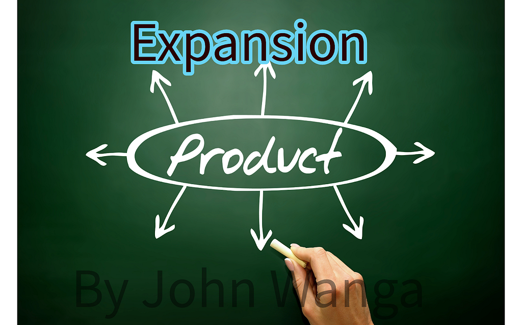 product expansion, business concept, hand drawn, white chalk, green board