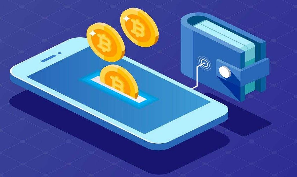 Crypto wallet on blockchain transfer money with tokens