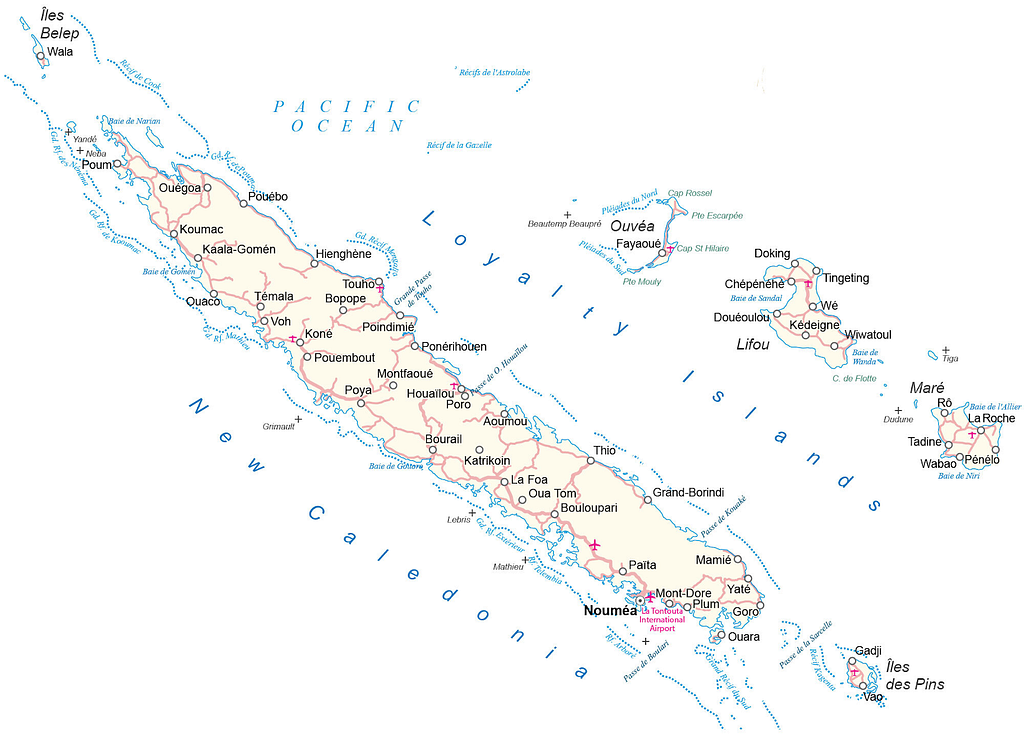 Map of New Caledonia, including the Province of the Loyalty Islands.