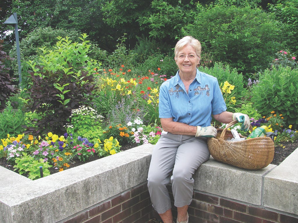 MATT SCHICKLING / WIRE PHOTOS Two gardens in Bryn Athyn and Abington were awarded a blue ribbon in the 2014 Gardening  and Greening Contest held by the Pennsylvania Horticultural Society. Above, Linda Ritter, volunteer gardener for Abington Township, was awarded a blue ribbon for her garden at the Levy Medical Center.  