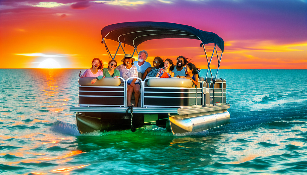 A group of people enjoying a pontoon boat near Destin, Florida