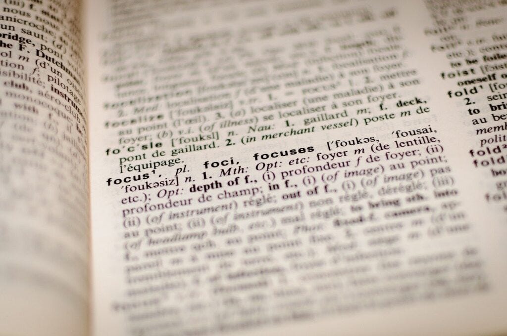 a dictionary page with the word FOCUS