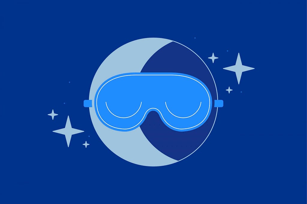 Cartoon of the moon sleeping with an eyemask on.