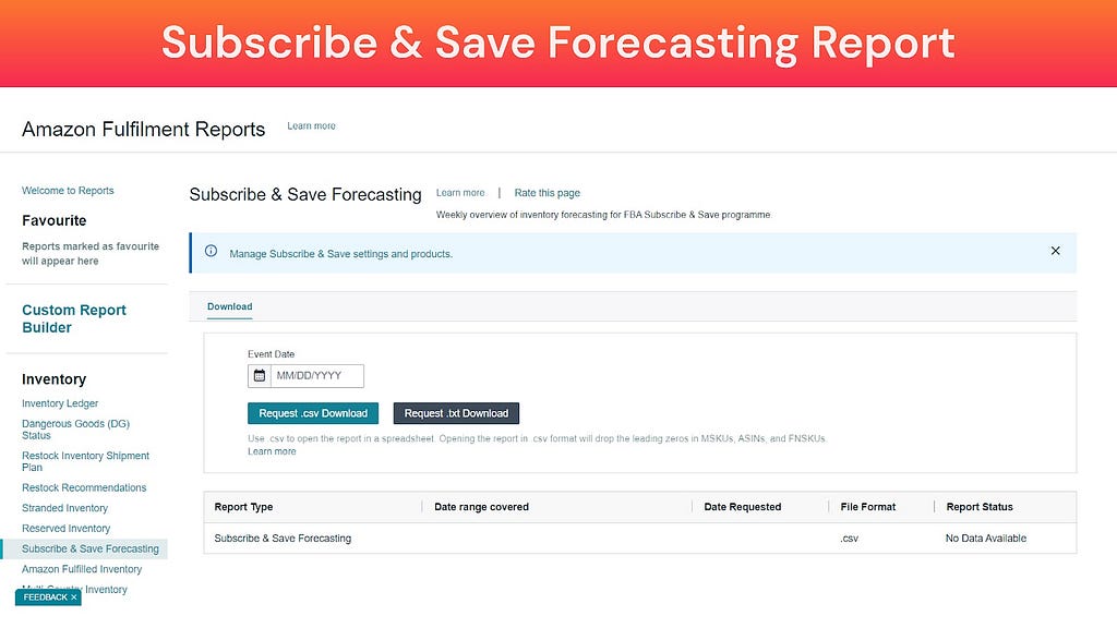 Screenshot of Subscribe & Save Forecasting Report (Amazon Fulfillment Reports)