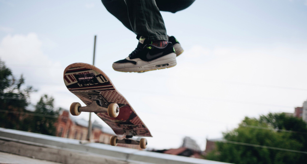 Skateboarder in mid-air.