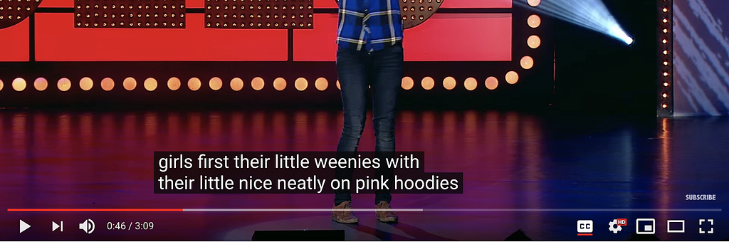Captions from a YouTube video with Jack Whitehall in the background