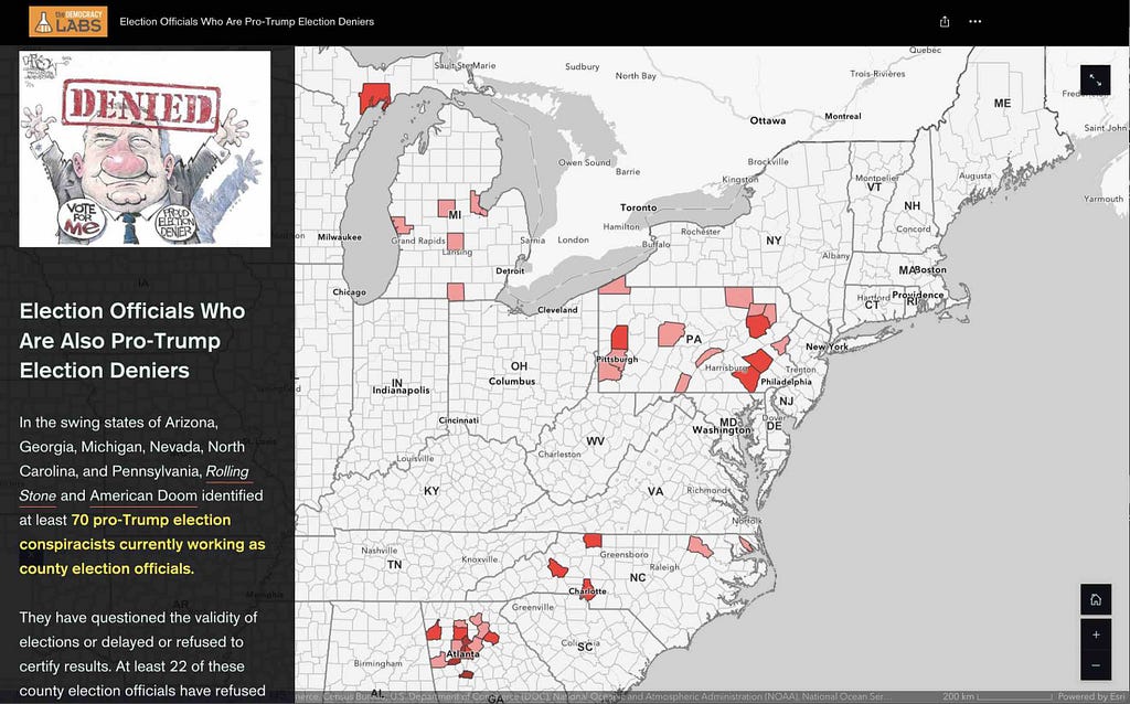 Mapping the counties with election official who are also pro-Trump election deniers