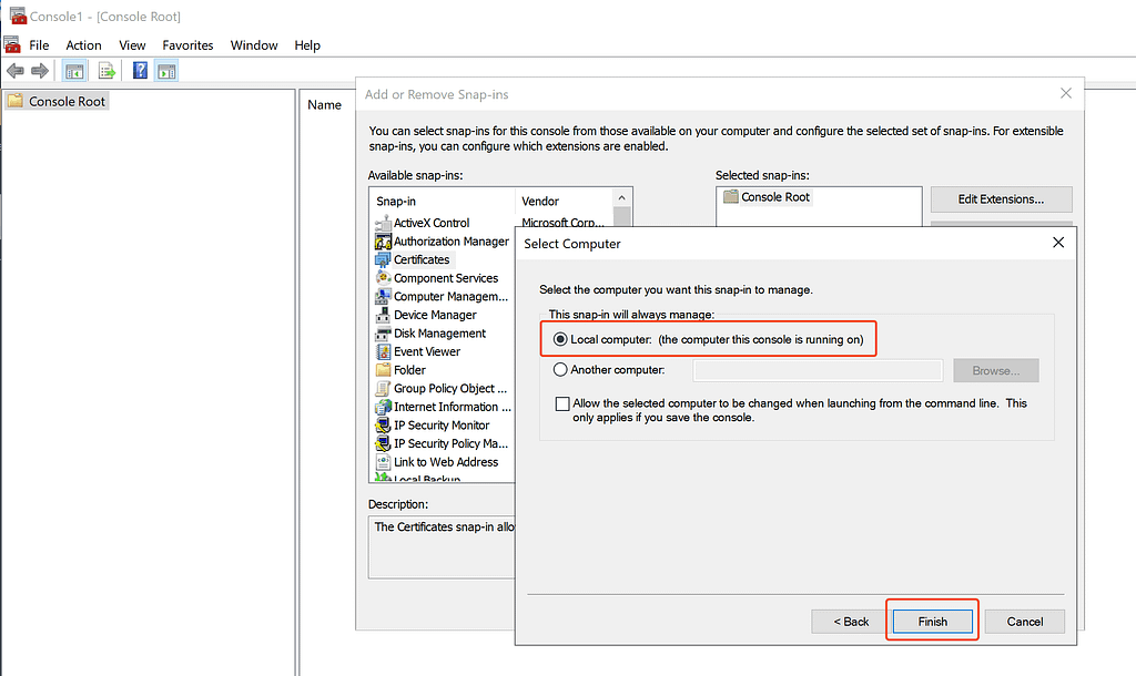 Select the Computer You Want to Export the Certificate