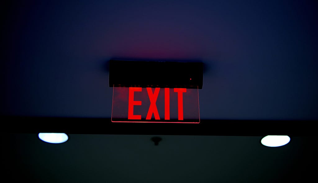 The exit sign in a cafe