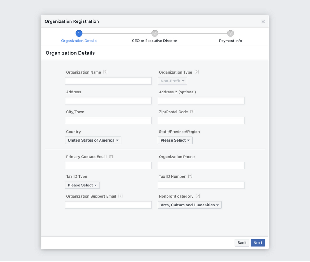 how to create facebook donations account nonprofit organization details