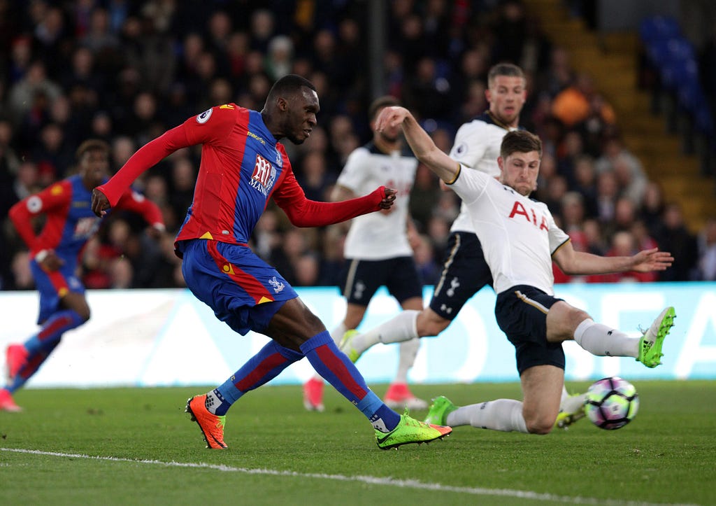 CP v Spurs 27/4/17 Christian Benteke gets in a shot Photo: ©Neil Everitt 07970 789228