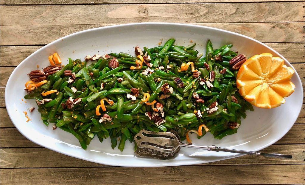 platter of citrus kissed holiday green beans
