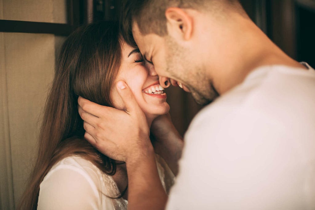 happy man with beautiful woman