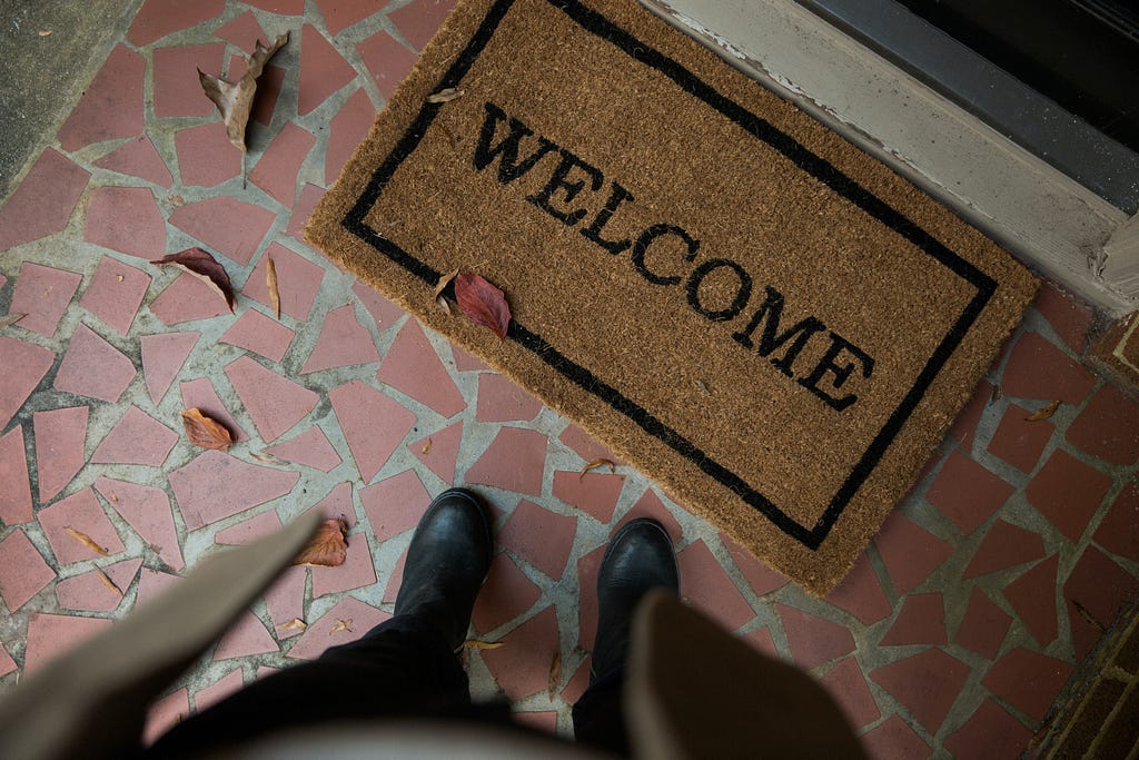 A welcome mat saying 'hello'