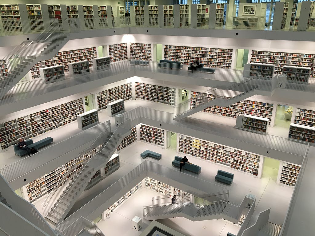 A view of a library from top